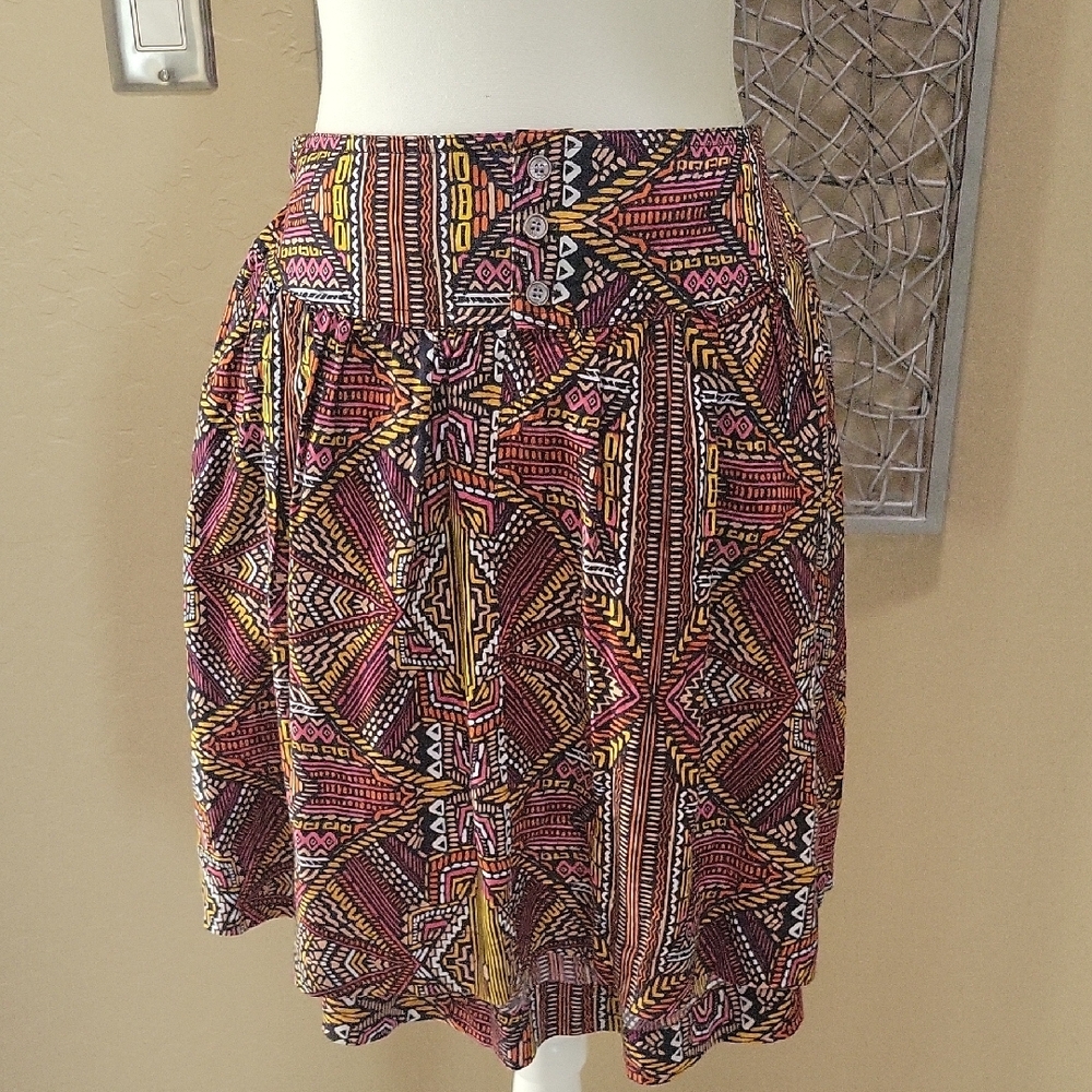 Vince Camuto Black And Multi Colored Mini Skater Skirt